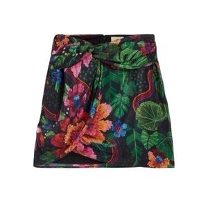 Farm Rio Blooming Garden Floral Wrap Mini Skirt Black Size Medium